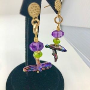 Earrings, Gemstones, Amethyst, Peridot, Pearls